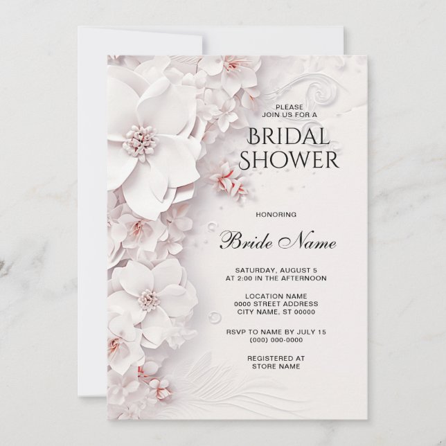 Ivory Blush Pink Floral Bridal Shower Invitation (Front)
