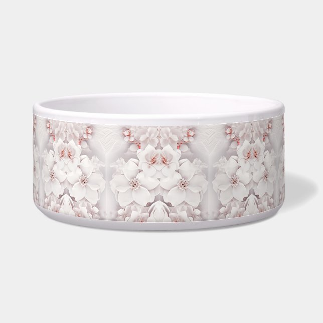 Ivory Blush Pink Floral Ceramic Pet Bowl (Front)