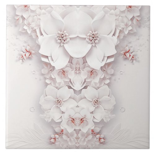 Ivory Blush Pink Floral Ceramic Tile