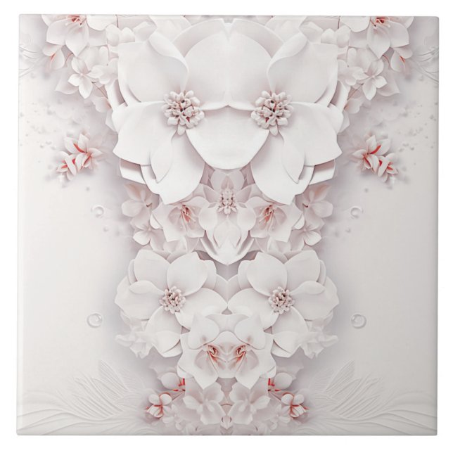 Ivory Blush Pink Floral Ceramic Tile (Front)