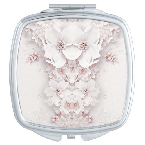 Ivory Blush Pink Floral Compact Mirror