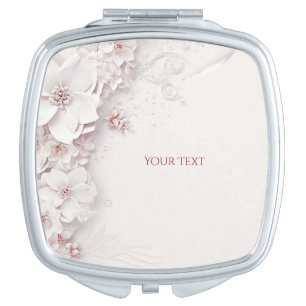 Ivory Blush Pink Floral Compact Mirror