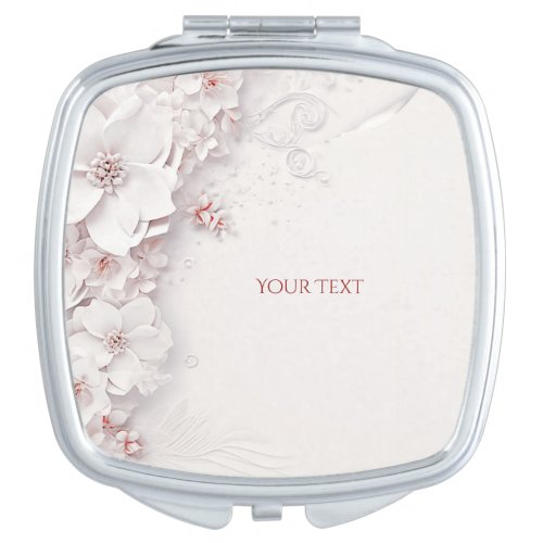 Ivory Blush Pink Floral Compact Mirror