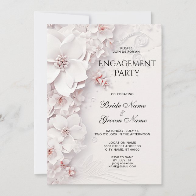 Ivory Blush Pink Floral Engagement Invitation (Front)