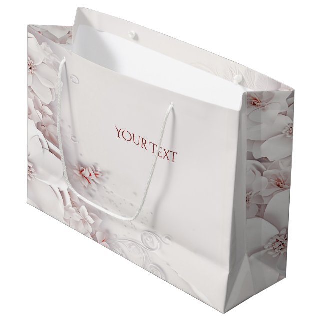 Ivory Blush Pink Floral Gift Bag (Front Angled)
