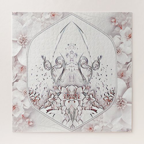 Ivory Blush Pink Floral Jigsaw Puzzle