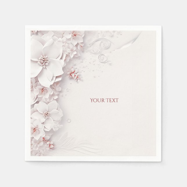 Ivory Blush Pink Floral Napkins (Front)