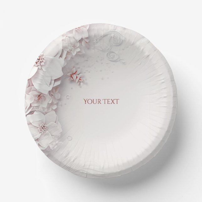 Ivory Blush Pink Floral Paper Bowl (Front)