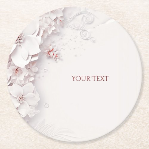 Ivory Blush Pink Floral Paper Coaster