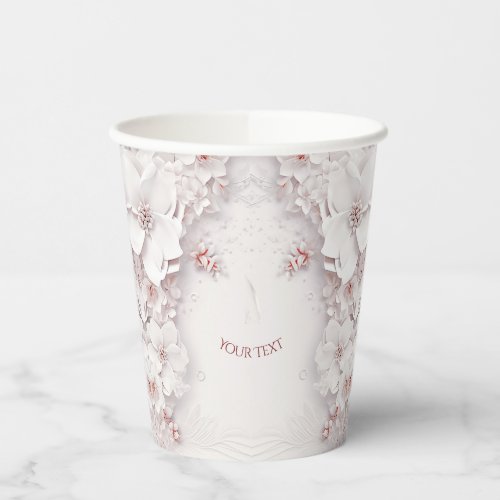 Ivory Blush Pink Floral Paper Cups