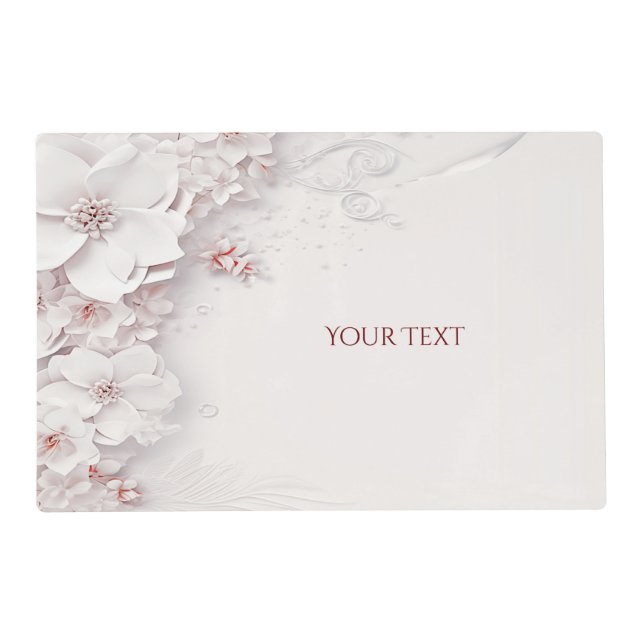 Ivory Blush Pink Floral Paper Placemat (Front)