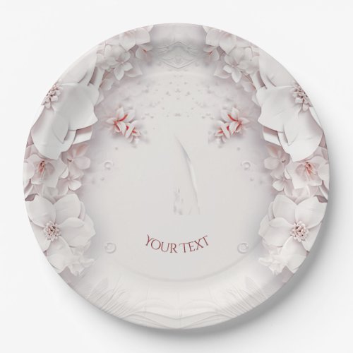 Ivory Blush Pink Floral Paper Plate