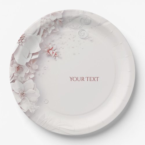 Ivory Blush Pink Floral Paper Plate