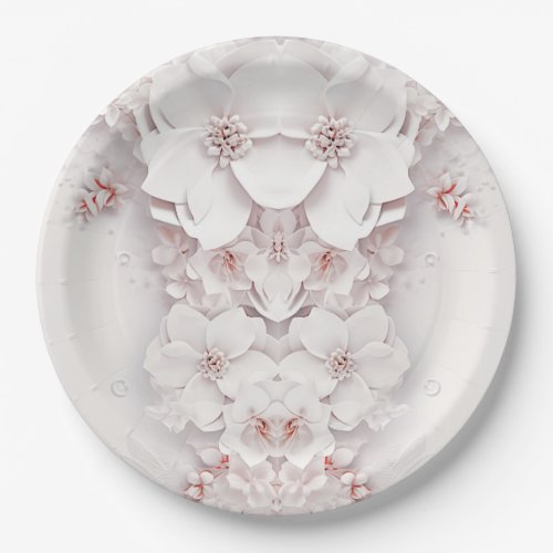 Ivory Blush Pink Floral Paper Plate