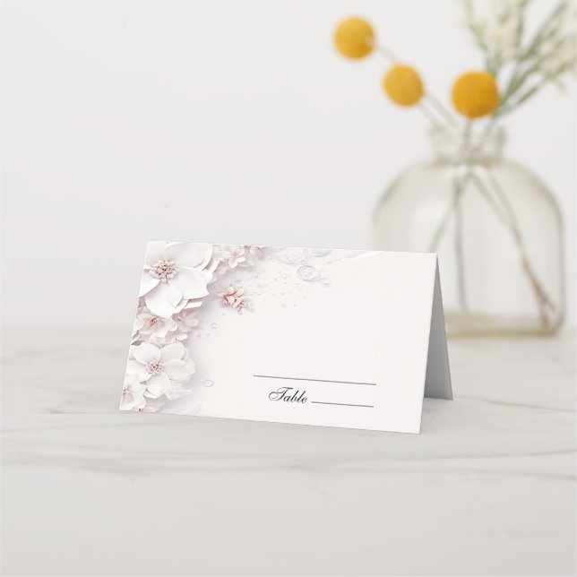 Ivory Blush Pink Floral Place Card (Front)