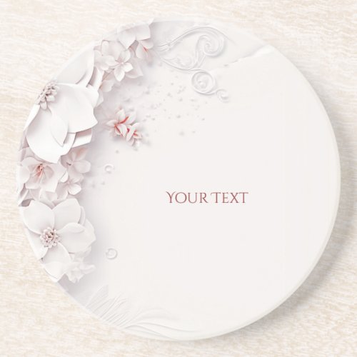 Ivory Blush Pink Floral Sandstone Coaster