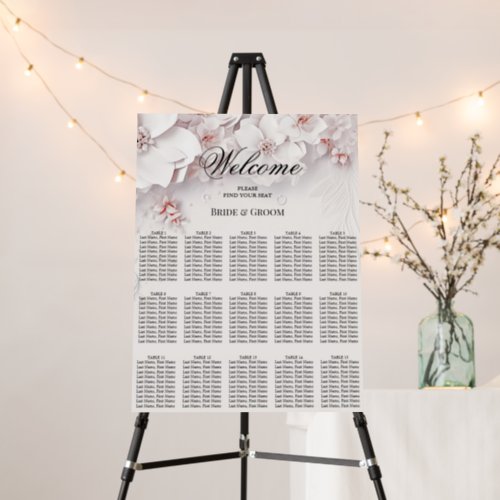 Ivory Blush Pink Floral Seating Chart Foam Board