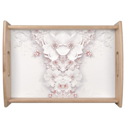 Ivory Blush Pink Floral Serving Tray