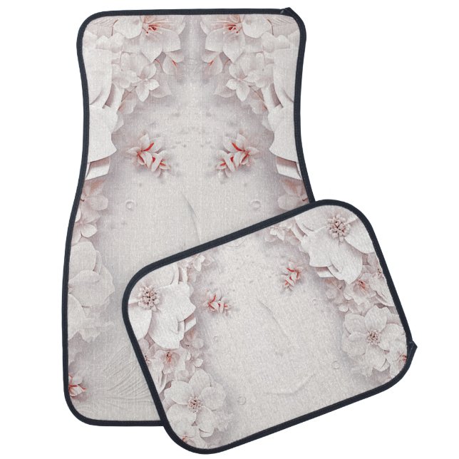 Ivory Blush Pink Floral Set of Car Mats (Set)