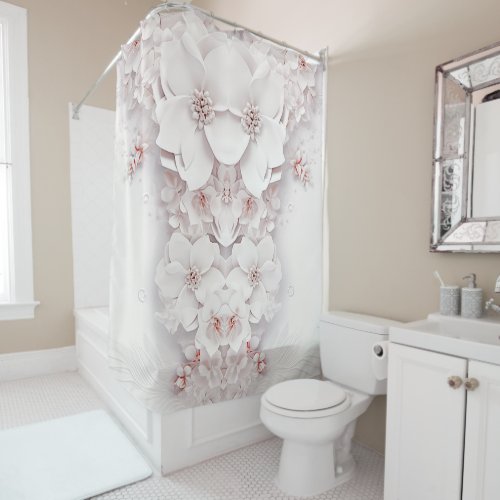 Ivory Blush Pink Floral Shower Curtain