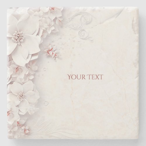 Ivory Blush Pink Floral Stone Coaster