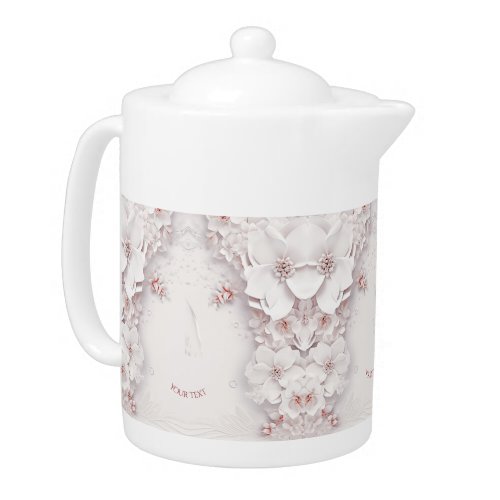 Ivory Blush Pink Floral Teapot