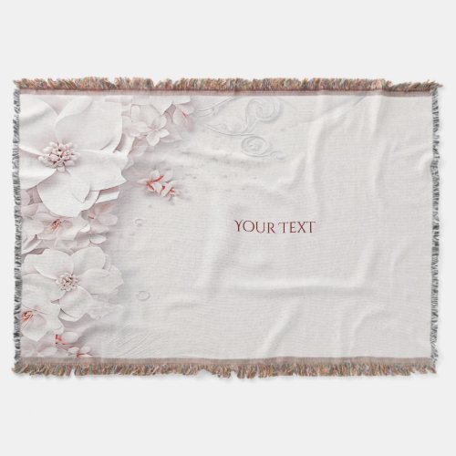 Ivory Blush Pink Floral Throw Blanket