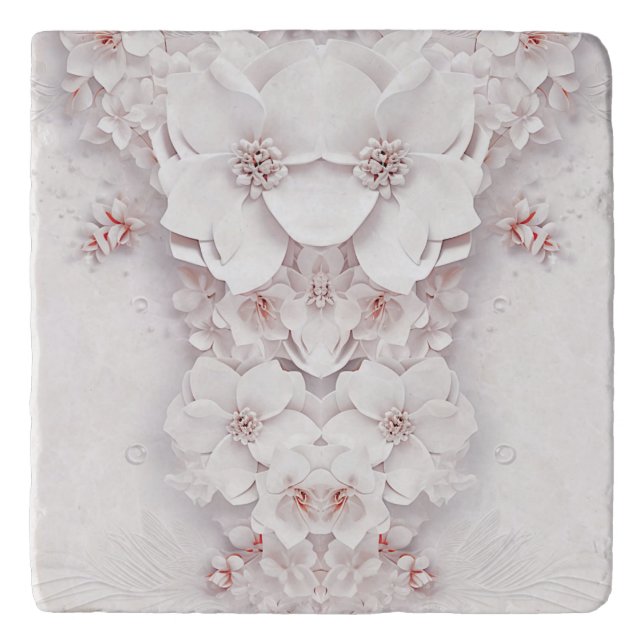 Ivory Blush Pink Floral Trivet (Front)