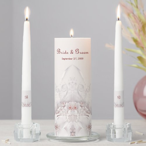 Ivory Blush Pink Floral Unity Candle Set