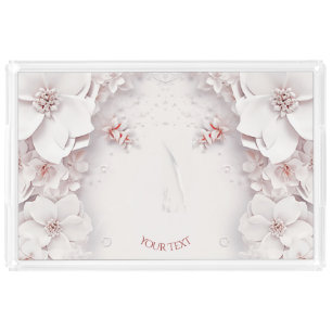 Ivory Blush Pink Floral Vanity Tray
