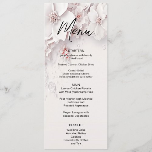 Ivory Blush Pink Floral Wedding Menu