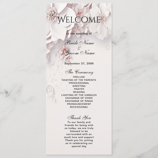 Ivory Blush Pink Floral Wedding Program (Front)