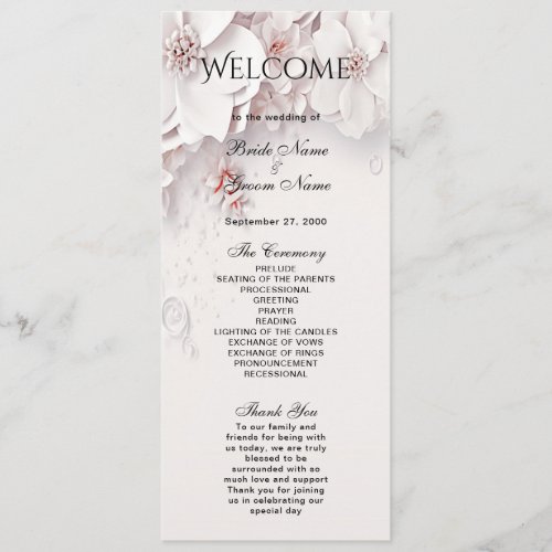 Ivory Blush Pink Floral Wedding program