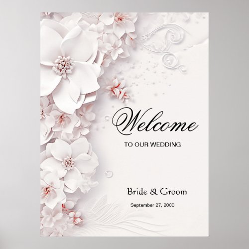 Ivory Blush Pink Floral Welcome Poster Sign