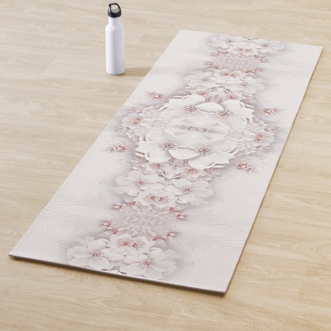 Ivory Blush Pink Floral Yoga Mat (In Situ)