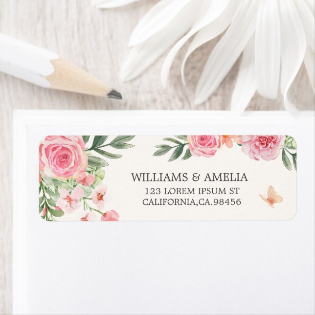Ivory Blush Pink & Peach Floral Winter Wedding Label (Insitu)