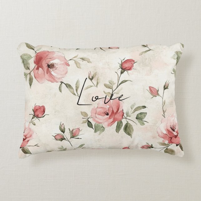 Ivory Blush Pink Roses Floral   Accent Pillow (Front)