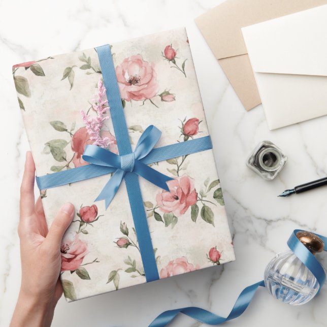 Ivory Blush Pink Roses Floral Bridal Shower Wrapping Paper (Gifting)