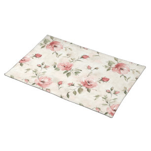 Ivory Blush Pink Roses Floral Cloth Placemat