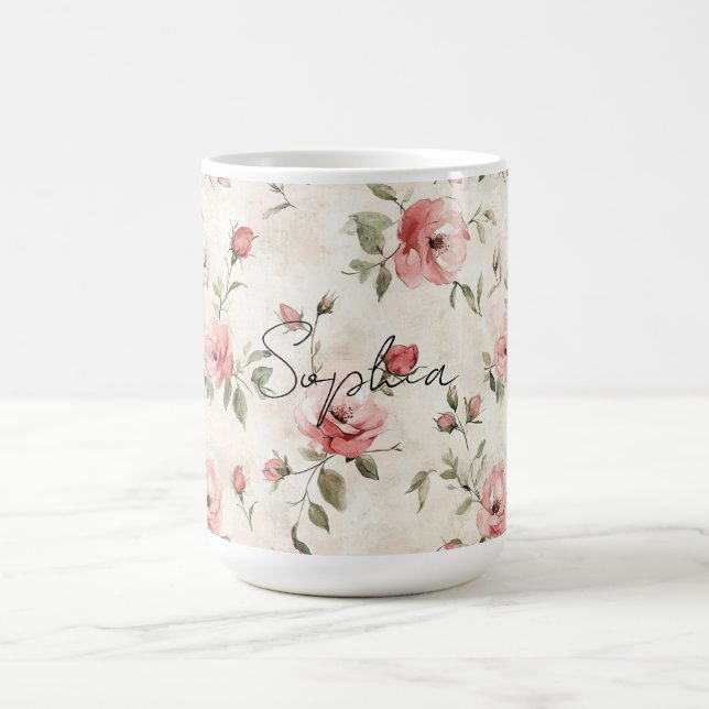 Ivory Blush Pink Roses Floral   Coffee Mug (Center)