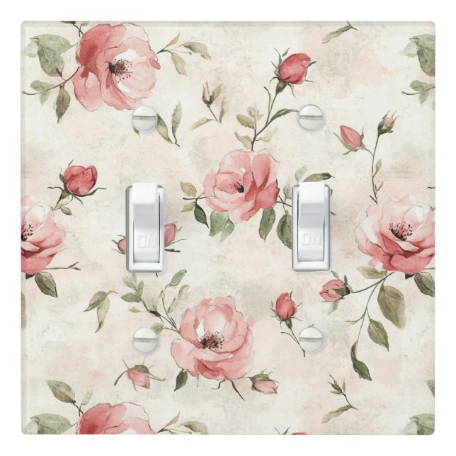 Ivory Blush Pink Roses Floral Light Switch Cover (In Situ)