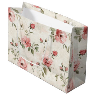 Ivory Blush Pink Roses Floral Wedding Large Gift Bag