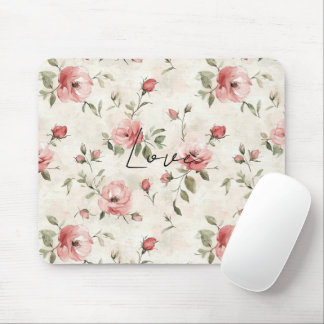 Ivory Blush Pink Roses Floral Wedding Mouse Pad