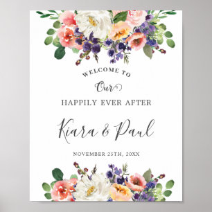Ivory Blush Purple Peach Floral Greenery Wedding  Poster