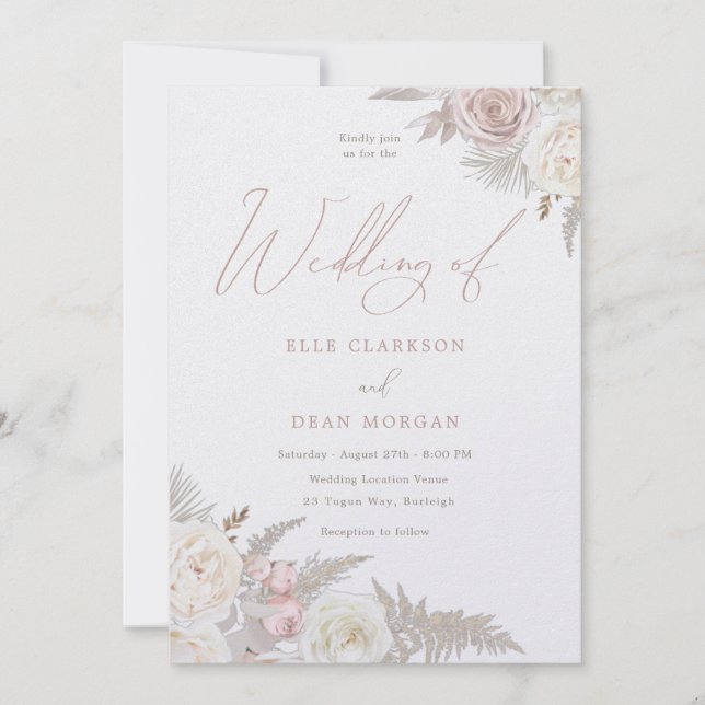 Ivory & Blush Roses Beautiful Wedding Invitation (Front)