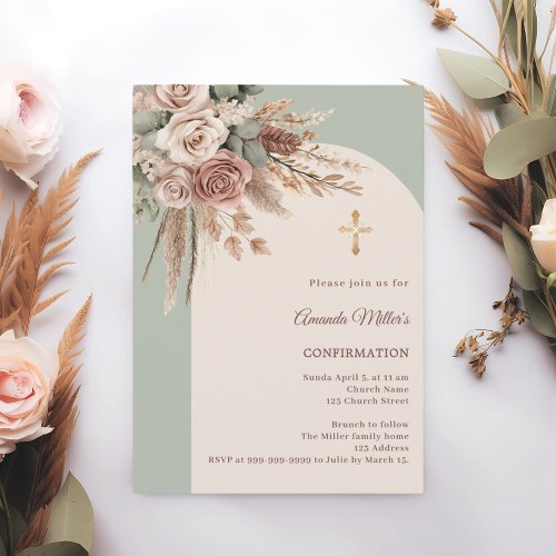 Ivory blush roses sage green arch Confirmation