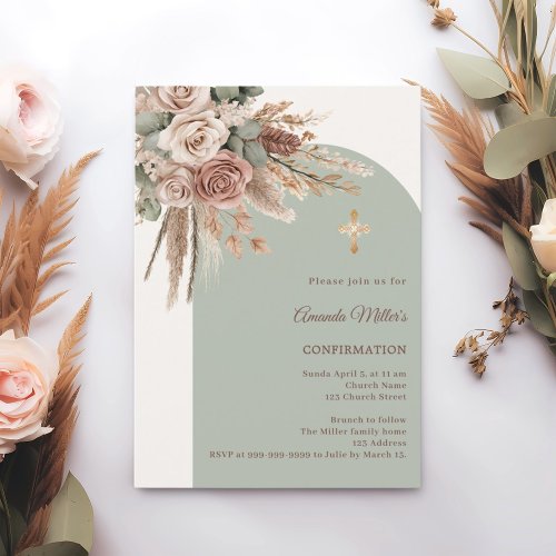 Ivory blush roses sage green arch Confirmation