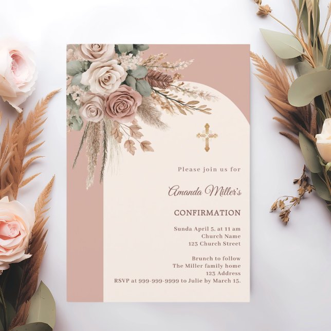 Ivory blush roses terracotta arch Confirmation Invitation (Creator Uploaded)