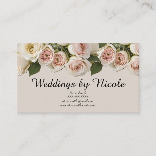 Ivory & Blush Roses Wedding Planner Event Planner Business Card (Front)