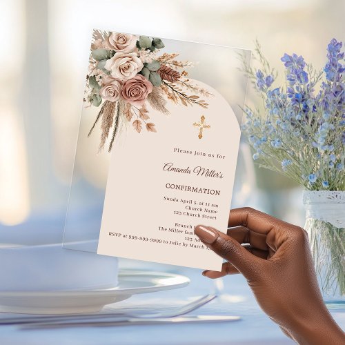 Ivory blush taupe roses pampas arch Confirmation
